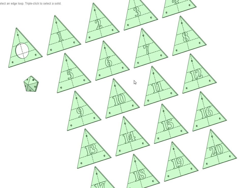 CAD layout of every numbered triangular panel that makes up a Dice Vault